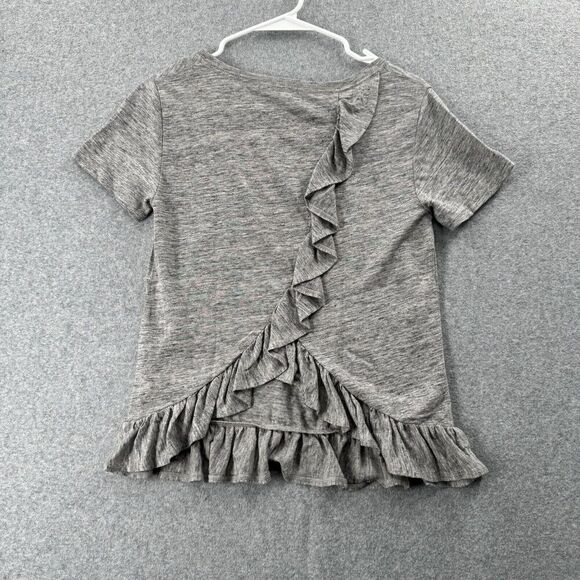 J Crew Top Tee Wmns XS Linen Short Sleeve Crew Neck T-Shirt Back Ruffle Gray - Picture 7 of 11